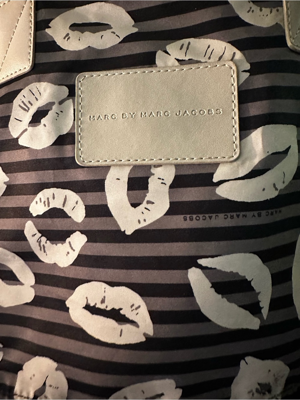 Marc by Marc Jacobs Black and White Lip-Print Stripe Tote